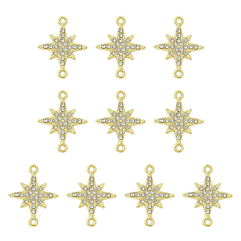 10Pcs Zinc Alloy Crystal Rhinestone Connector Charms, Star Links, Golden, 24x19mm