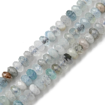 Natural Aquamarine Beads Strands, Faceted Rondelle, 4.2~4.4x2.5~2.9mm, Hole: 0.7mm, about 147~148pcs/strand, 14.96~15.35 inch(38~39cm)