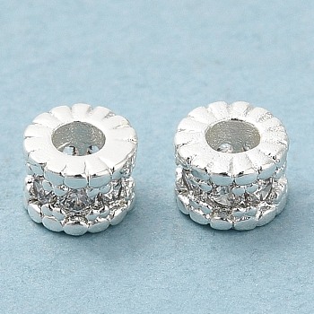 Rack Plating Brass Micro Pave Cubic Zirconia Beads, Long-Lasting Plated, Lead Free & Cadmium Free, Column, Silver Color Plated, 4x3mm, Hole: 1.6mm