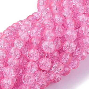 8mm HotPink Round Crackle Glass Beads