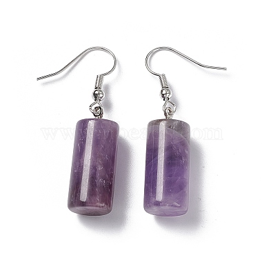 Natural Amethyst Cylindrical Dangle Earrings(EJEW-D188-01P-07)-2