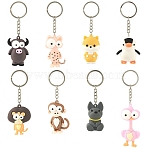 16Pcs 8 Style Plastic Keychains, with Iron Rings, Mixed Shapes, Platinum, Mixed Color, 100~133mm(KEYC-YW00234)