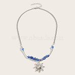 Bohemian Style Ally Sun Pendant Natural Blue Aventurine(Dyed & Heated) Chip Beaded Necklaces, Platinum, 17.72 inch(45cm)(FS-WGD874E-03)