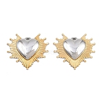 Valentine's Day 304 Stainless Steel Pendants, Heart with Sunburst Charms, Ion Plating(IP), Real Gold Plated & Stainless Steel Color, 30x34.5x5mm, Hole: 2.5mm(STAS-G398-01GP)