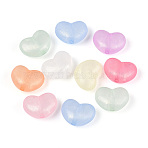Luminous Transparent Acrylic Beads, Heart, Glow in the Dark, with Gold Powder, Mixed Color, 16x21x10.5mm, Hole: 2.2mm, about 210pcs/500g(OACR-N154-03)