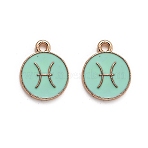Alloy Enamel Pendants, Flat Round with Constellation/Zodiac Sign, Pisces, 22x18x2mm, Hole: 1.5mm(ENAM-S124-01A-15H)