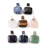 Gemstone Perfume Bottle Pendants, with 304 Stainless Steel Findings, Faceted, Rectangle Charms, Stainless Steel Color, 33~34x25x11~12mm, Hole: 1.9mm(G-L623-11P)