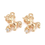 Brass Micro Pave Cubic Zirconia Pendants, Unicorn Charms, Real 18K Gold Plated, 13x13x4.5mm, Hole: 1.2mm(KK-L261-02G)