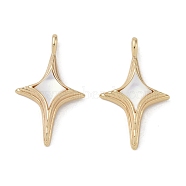 Brass Pave Shell Pendants, Star Charms, Real 18K Gold Plated, 25.5x15x6mm, Hole: 2x1.2mm(KK-G497-09G)