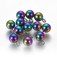 Ion Plating(IP) 304 Stainless Steel Sphere Charms, Round Ball, Rainbow Color, 8.5x6mm, Hole: 1.6mm(STAS-F225-20-M)
