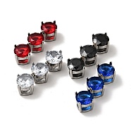 316 Surgical Stainless Steel Micro Pave Cubic Zirconia Slide Charms, Stainless Steel Color, Diamond, Mixed Color, 29.5x10x8mm, Hole: 2x4mm(STAS-I195-01P)