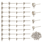 80Pcs 4 Style 201 & 304 Stainless Steel Stud Earring Findings, with Loops and 304 Stainless Steel Pins, For Pointed Back Rivoli Rhinestone, Flat Round, Stainless Steel Color, 6~14x4~6x3mm, Hole: 1~2mm, Pin: 0.7~0.8mm, 20Pcs/style(STAS-OC0001-15)