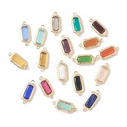 Mixed Gemstone Links Connectors, with Golden Tone Brass Findings, Faceted Rectangle, 24x10x3.5mm, Hole: 1.2mm(G-B009-22G)