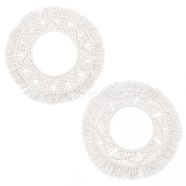 PANDAHALL ELITE 2 Sets 2 Styles Cotton Mini Wall Mirror with Macrame Fringe, Wall Hanging Circle Mirror Boho Home Decor, with Plastic Non-Trace Wall Hooks, Flat Round, Bisque, 320x8mm, 1 set/style(HJEW-PH0001-39)