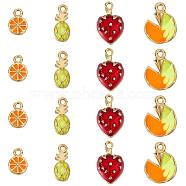 16Pcs 4 Style Brass Enamel Pendants, Long-Lasting Plated, Cadmium Free & Lead Free, Real 18K Gold Plated, Lemon & Lotus Leaf & Pineapple & Strawberry, Mixed Color, 7~11x4~8x1.5~4mm, Hole: 0.9~1mm, 4pcs/style(FIND-CN0001-25)