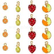 CREATCABIN 16Pcs 4 Style Brass Enamel Pendants, Long-Lasting Plated, Cadmium Free & Lead Free, Real 18K Gold Plated, Lemon & Lotus Leaf & Pineapple & Strawberry, Mixed Color, 7~11x4~8x1.5~4mm, Hole: 0.9~1mm, 4pcs/style(FIND-CN0001-25)