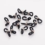 Eyeglass Holders, Glasses Rubber Loop Ends, with Iron Findings, Platinum Color, about 6mm wide, 17mm long, hole: 5x2mm(X-FIND-E002)