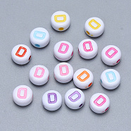 Craft Acrylic Horizontal Hole Letter Beads, Flat Round, Mixed Color, Letter.D, 7x3.5~4mm, Hole: 1.5mm, about 3600pcs/500g(SACR-S201-11D)