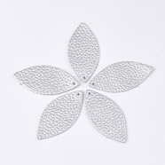 Eco-Friendly Cowhide Leather Big Pendants, Leaf, Silver, 44x21x1mm, Hole: 1.5mm(FIND-S301-27D-05)