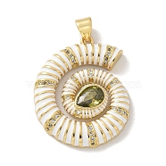 Brass Micro Pave Cubic Zirconia Pendants, Enamel Conch Charms, Real 18K Gold Plated, 29.5x23.5x4mm, Hole: 4.5x3.5mm(KK-M300-16G)