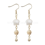 304 Stainless Steel Shell Shape Long Dangle Earrings, with Acrylic, Golden, 67x12.5mm(EJEW-JE05696)