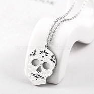 Non-Tarnish Stainless Steel Mexican Candy Skull Pendant Necklaces, Stainless Steel Color(CQ9422-4)