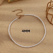 Plastic Imitation Pearl Round Beaded Necklaces for Women, Golden, White, 4mm, 13.78 inch(35cm)(WGF0340-06)