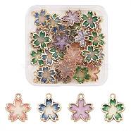 40Pcs 4 Colors Rack Plating Alloy Transparent Epoxy Resin Pendants, with Scallion Powder, Cadmium Free & Nickel Free & Lead Free, Light Gold, Flower, Mixed Color, 20x18x2mm, Hole: 1.8mm, 10pcs/color(FIND-SZ0002-69)