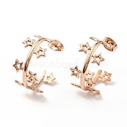 Star Wrap Stud Earrings, Ion Plating(IP) 304 Stainless Steel Half Hoop Earrings for Women, Rose Gold, 20.5x25x11mm, Pin: 0.8mm(EJEW-G293-01RG)