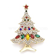 Colorful Christmas Tree Rhinestone Brooch, Alloy Badge for Backpack Clothes, Golden, 56x40x10.5mm(JEWB-A004-19G)