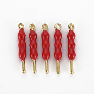 Light Gold Plated Alloy Pendants, with Enamel, Cadmium Free & Nickel Free & Lead Free, Tomatoes on Sticks, Red, 19.5x3mm, Hole: 1.4mm(PALLOY-N154-27-NR)