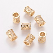 Brass Cubic Zirconia European Beads, Column, Golden, 10x9x8mm, Hole: 5mm(X-ZIRC-F001-76G)