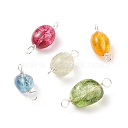 Natural Quartz Connector Charms, Twisted with Silver Tone Copper Wire, Dyed & Heated, Nuggets, Mixed Color, 17~21x7~9.5x6.5~8mm, Hole: 2~3mm(PALLOY-JF01559)