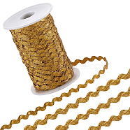 2 trands Polyester Wave Bending Fringe Trim, Sewing Ribbon, for Cloth Dress DIY Making Decorate, with Spool, Gold, 3/16 inch~3/8 inch(5~8.5mm), about 22~25m/strand(OCOR-GF0003-02I)
