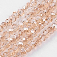 Faceted Rondelle Electroplate Glass Beads Strands, Pale Goldenrod, 4x3mm, Hole: 1mm, about 123~127pcs/strand, 16.5~16.9 inch(42~43cm)(X-EGLA-D020-4x3mm-71)