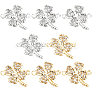 BENECREAT 8Pcs 2 Colors Brass Micro Pave Cubic Zirconia Connector Charms, Clover Links, Platinum & Golden, 14.5x16.5x2mm, Hole: 1mm, 4pcs/color(KK-BC0012-15)