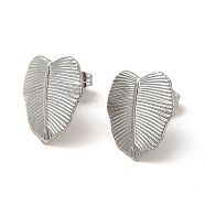304 Stainless Steel Stud Earrings for Women, Leaf, Stainless Steel Color, 16x14mm, Pin: 0.8mm(EJEW-I281-37P)