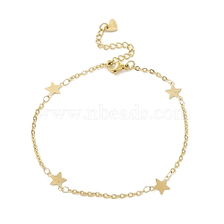 Vacuum Plating 304 Stainless Steel Star Link Anklet with Cable Chains for Women, Golden, 8-3/4 inch(22.2cm)(STAS-E001-20G)