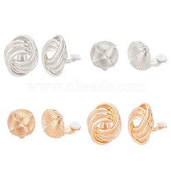 4 Pairs 4 Style Alloy Round Knot Clip-on Earrings for Women, Platinum & Golden, 17.5~27x17~21mm, 1 Pair/style(EJEW-AN0004-31)