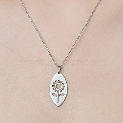 201 Stainless Steel Hollow Sunflower Pendant Necklace, Stainless Steel Color, 17.72 inch(45cm)(NJEW-OY002-26)