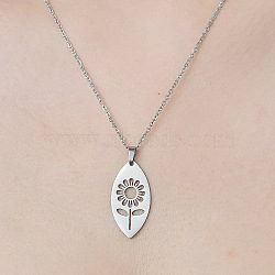 Non-Tarnish 201 Stainless Steel Hollow Sunflower Pendant Necklace, Stainless Steel Color, 17.72 inch(45cm)(NJEW-OY002-26)