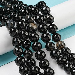 Natural Black Agate Beads Strands, Dyed & Heated, Round, Black, 10mm, Hole: 1mm(G-G391-10mm-01)