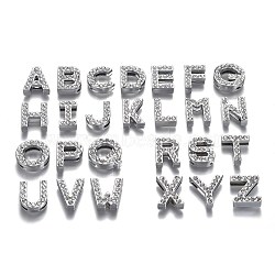 Alloy Slide Charms, with Crystal Rhinestone, Cadmium Free & Lead Free, Platinum, Random Mixed Letters, 20~23x11.5~21x6~7.5mm, Hole: 2.5~3x17~18.5mm(RB-F034-01-P-RS)