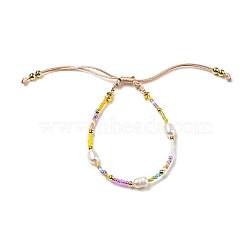 Adjustable Miyuki Glass Seed & Natural Pearl Braided Beaded Bracelets, Nylon Cord Adjustable Bracelet, Colorful,  Inner Diameter: 1-7/8~3-1/8 inch(4.7~8cm)(BJEW-O187-02)