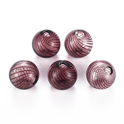 Transparent Handmade Blown Glass Globe Beads, Stripe Pattern, Round, Purple, 14.5~16mm, Hole: 1~2mm(X1-GLAA-T012-40B-03)