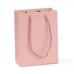 Kraft Paper Bags, Gift Bags, Shopping Bags, Wedding Bags, Rectangle with Handles, Pink, 16x12x5.8cm(CARB-G004-B05)