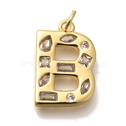 Brass Micro Pave Clear Cubic Zirconia Pendants, with Jump Ring, Lead Free and Cadmium Free, Long-Lasting Plated, Rack Plating, Letter Charms, Real 18K Gold Plated, Letter B, 20.5x13.5x2.7mm, jump ring: 5x1mm, 3mm inner diameter.(KK-G521-01G-B)