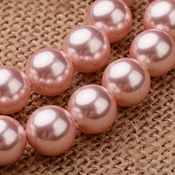 Polished Round Grade A Shell Pearl Bead Strands, Pink, 5.5~6mm, Hole: 1mm, about 64pcs/strand, 15.7 inch(BSHE-M027-6mm-23)