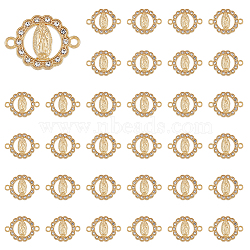 Religion Alloy Connector Charms with Crystal Rhinestone, Flat Round Links with Virgin Pattern, Golden, 21.5x16x2mm, Hole: 1.6mm(FIND-WH0416-94)