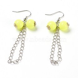 (Defective Closeout Sale), Fashion Acrylic Dangle Earrings, with Brass Chains and Brass Earring Hooks, Yellow, 70mm(EJEW-XCP0001-02B)